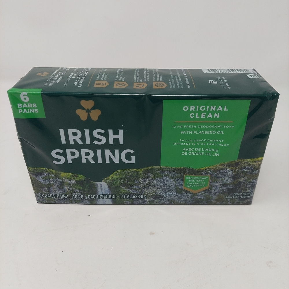 Irish Spring Deodorant Soap Bar Original Clean with Flaxseed Oil 6 Pack